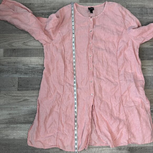 Eileen Fisher pink 100% linen 3/4 sleeve button down tunic size 2X L26 - Picture 6 of 7